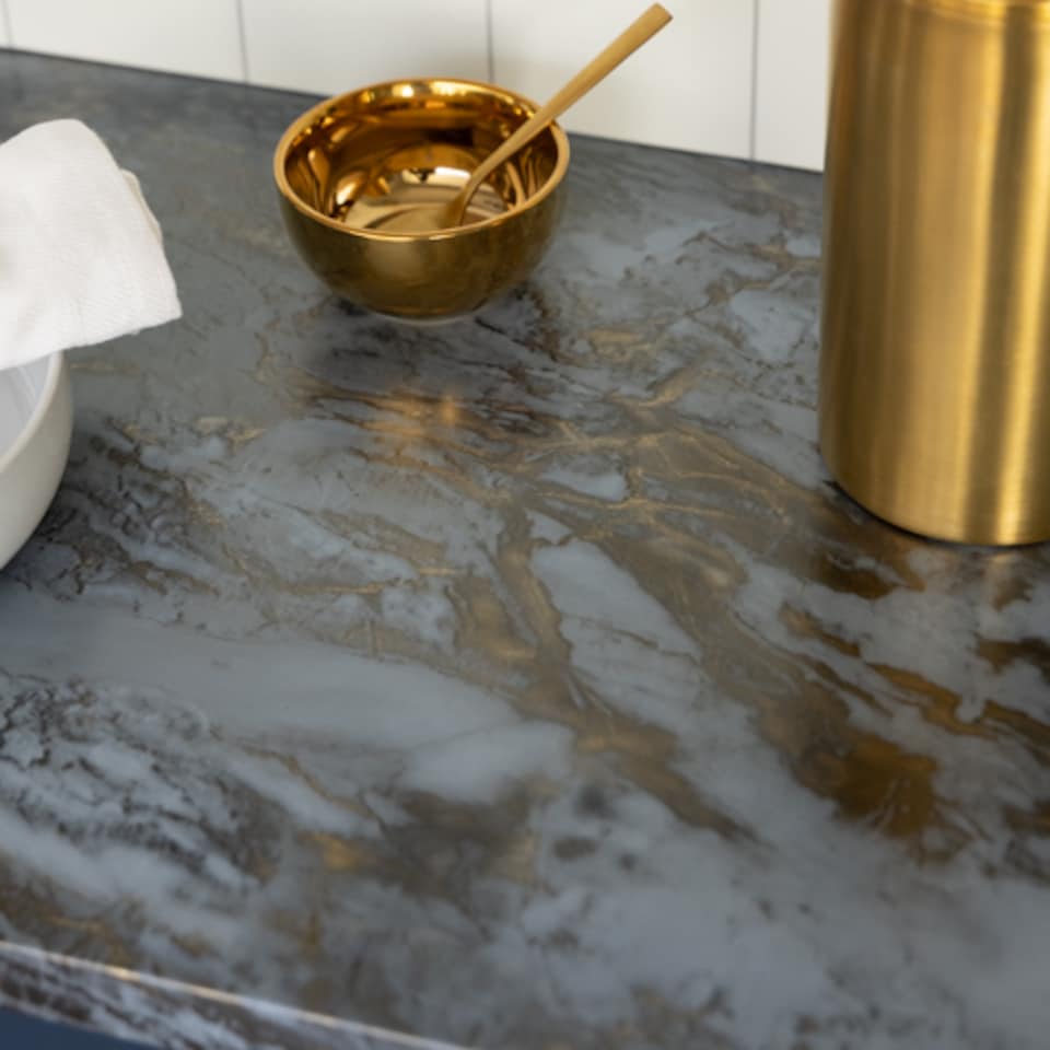 image 1 of Sticky Back Plastic Romeo Gold Marble Effect Kitchen Self-adhesive Vinyl Wrap for Cupboards, Doors and Worktops 67.5cm x 2m - d-c-fix