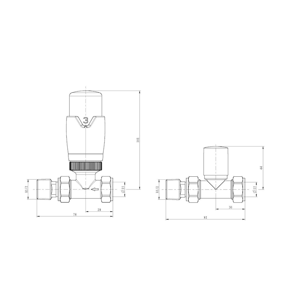 image 1 of Stirling Bold - Polished Brass Thermostatic Radiator Valve & Lockshield Straight 15mm