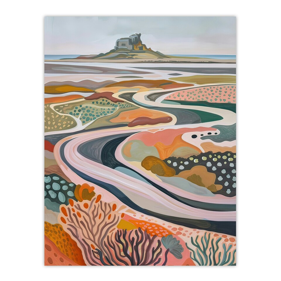 image 1 of Holy Island Landscape Lindisfarne Castle Black Framed Wall Art Print A4