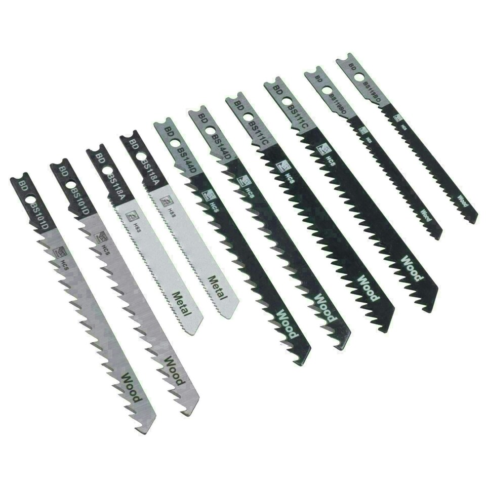 image 1 of HCS + HSS Jigsaw Blade Set With Universal Fitting Fitment for Wood Steel 10pc