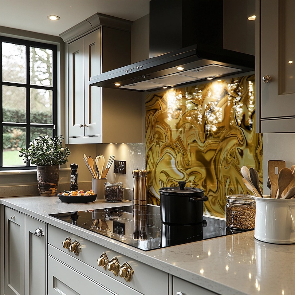 image 1 of Golden Liquid Splash Back | White