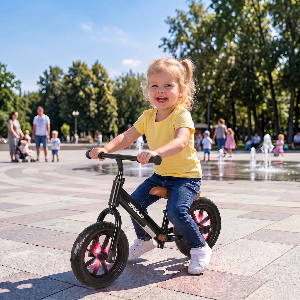 image 1 of AIYAPLAY 11.2" Balance Bike with Lighting Wheels for 2-5 Years, Black
