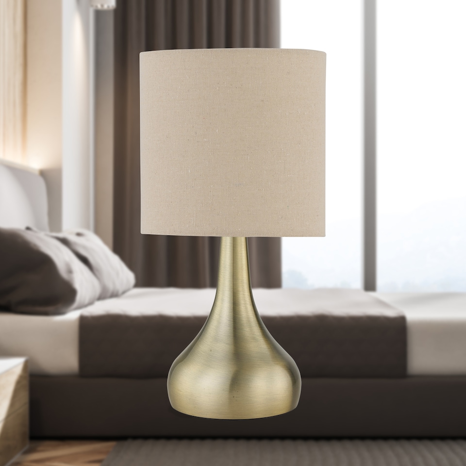 image 1 of Set of 2 Romana - Antique Brass Touch Table Lamp with Linen Shades