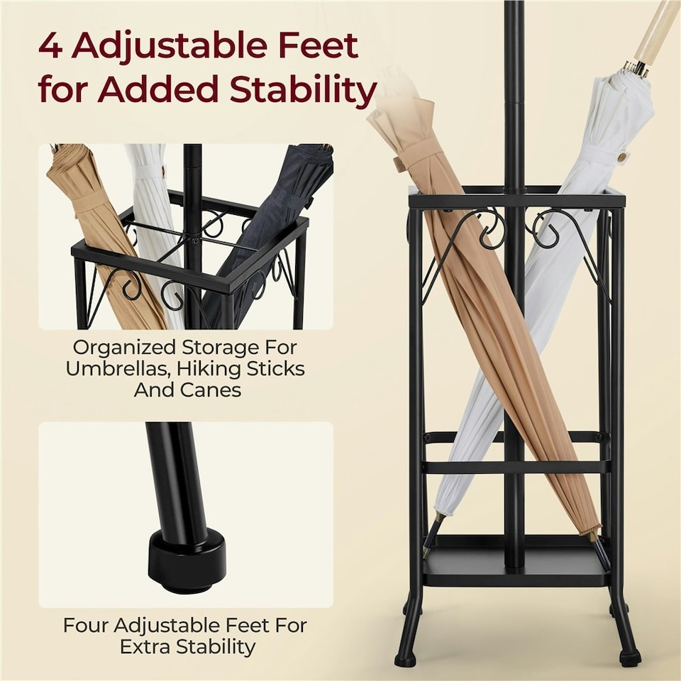 image 1 of Yaheetech Metal Standing Coat Hat Rack w/Umbrella Holder