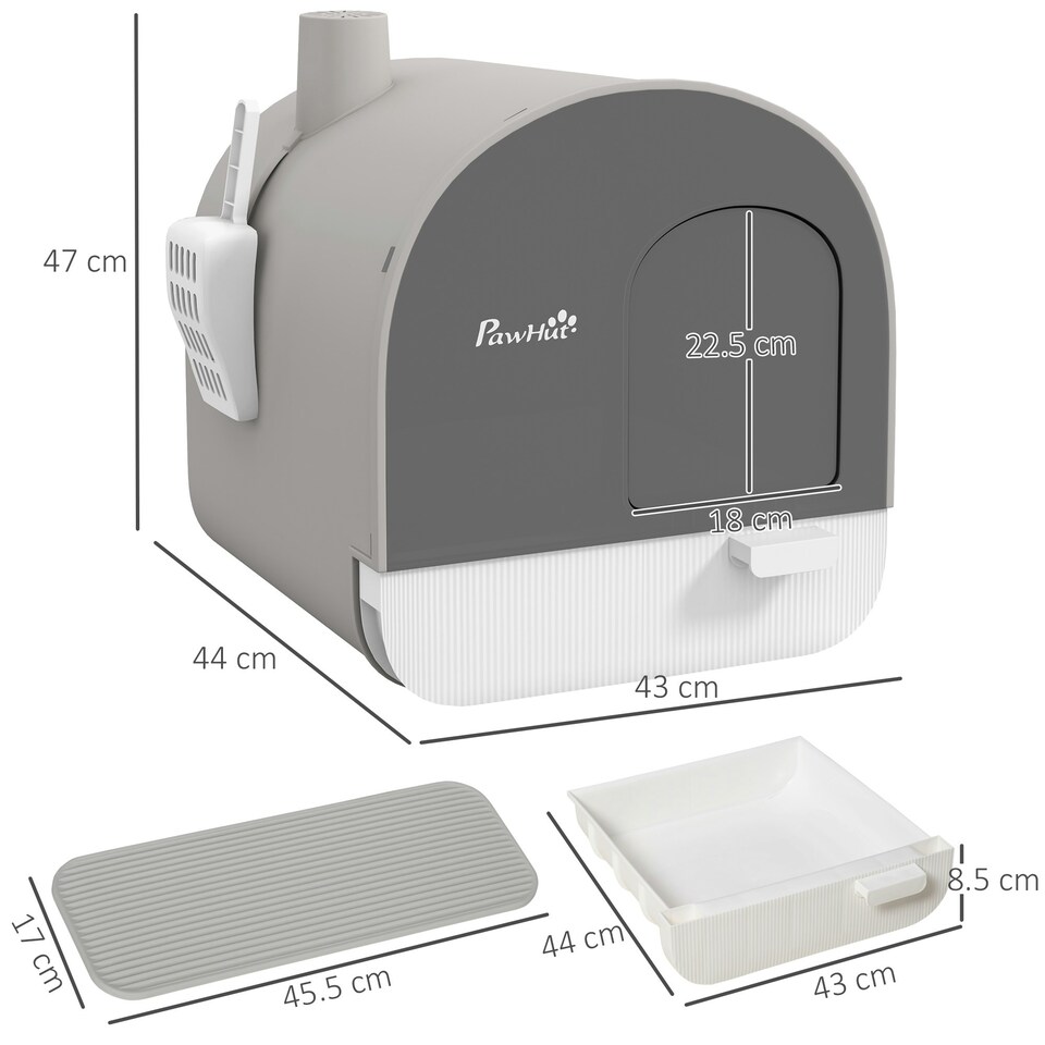 image 1 of PawHut Cat Litter Box Kitten Litter Tray w/ Lid, Scoop, Filter, Flap Door, Grey
