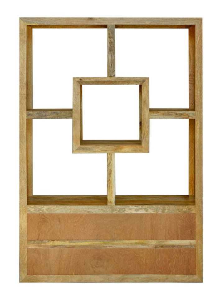 image 1 of Yoga Straight Bookcase with 4 Drawer - Mango Wood - L35 x W120 x H175 cm - Light Finish | Brown