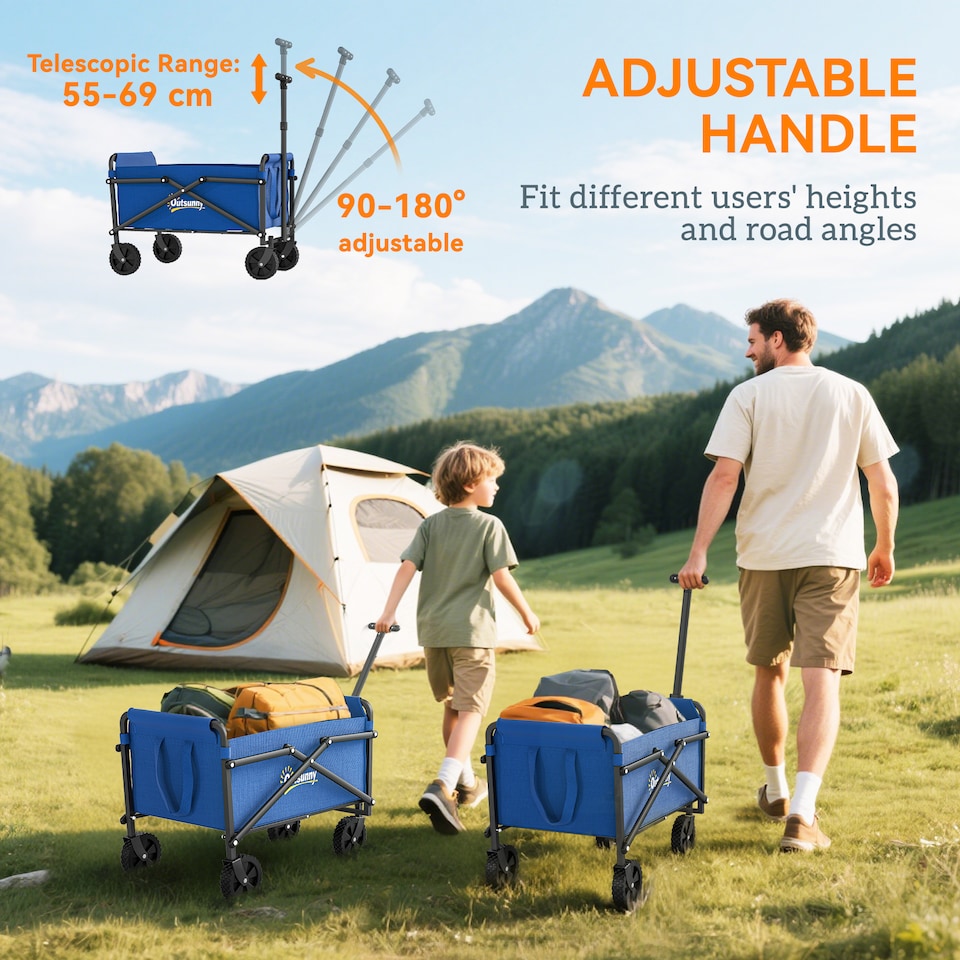 image 1 of Outsunny 62L Festival Trolley, 60kg Heavy Duty Folding Trolley Cart, Blue | Blue