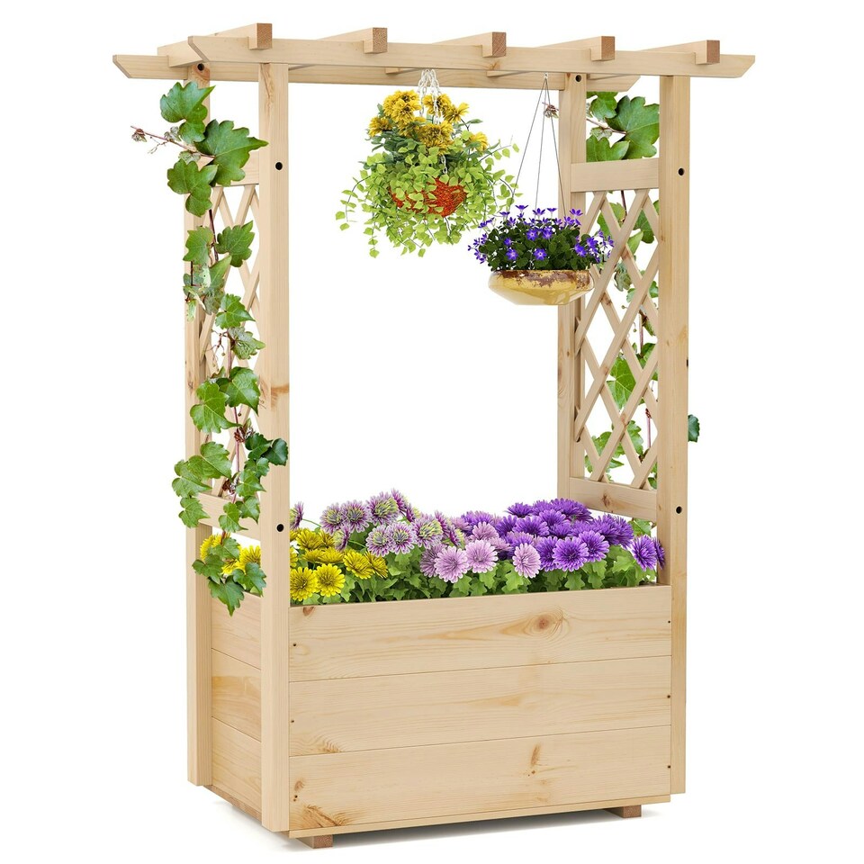 image 1 of COSTWAY Raised Garden Bed Wooden Planter Box Natural N/A