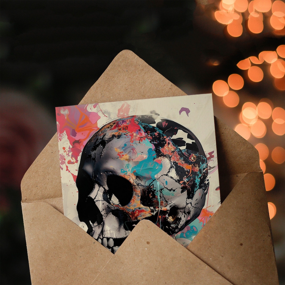 image 1 of Ai Kills Art Skeleton Paint Splatter Conceptual Birthday Card
