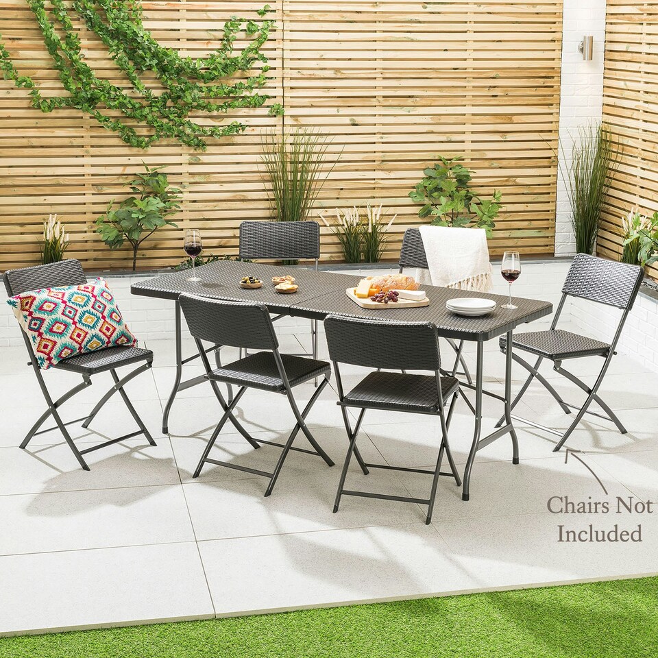 image 1 of Christow Folding Garden Table Rattan Effect Outdoor Camping Dining 6 Seater 6ft