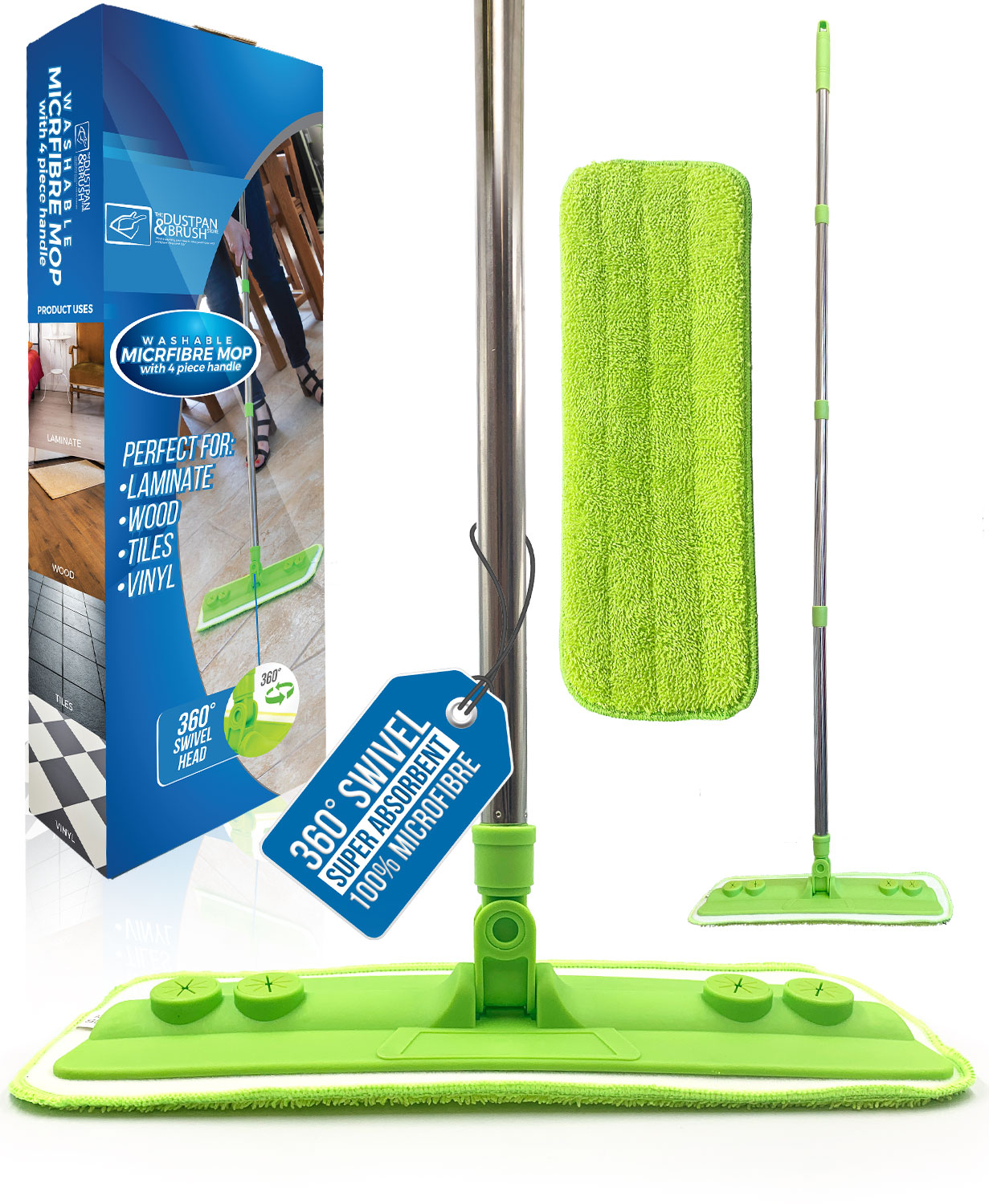 Microfibre Mop with Washable Removable Pad for Laminate, Wood and Tile Floor