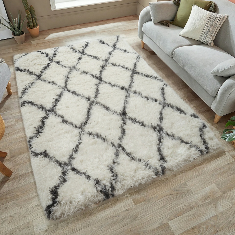 image 1 of Home Republic Linhas Fluffy Rug - 60 x 110 Cream
