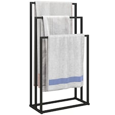 HOMCOM Freestanding Towel Rack, Steel Towel Rail Holder with 3 Bars, Black
