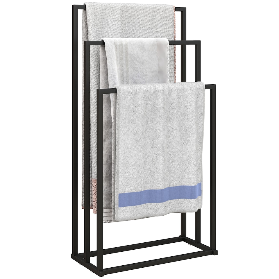 image 1 of HOMCOM Freestanding Towel Rack, Steel Towel Rail Holder with 3 Bars, Black