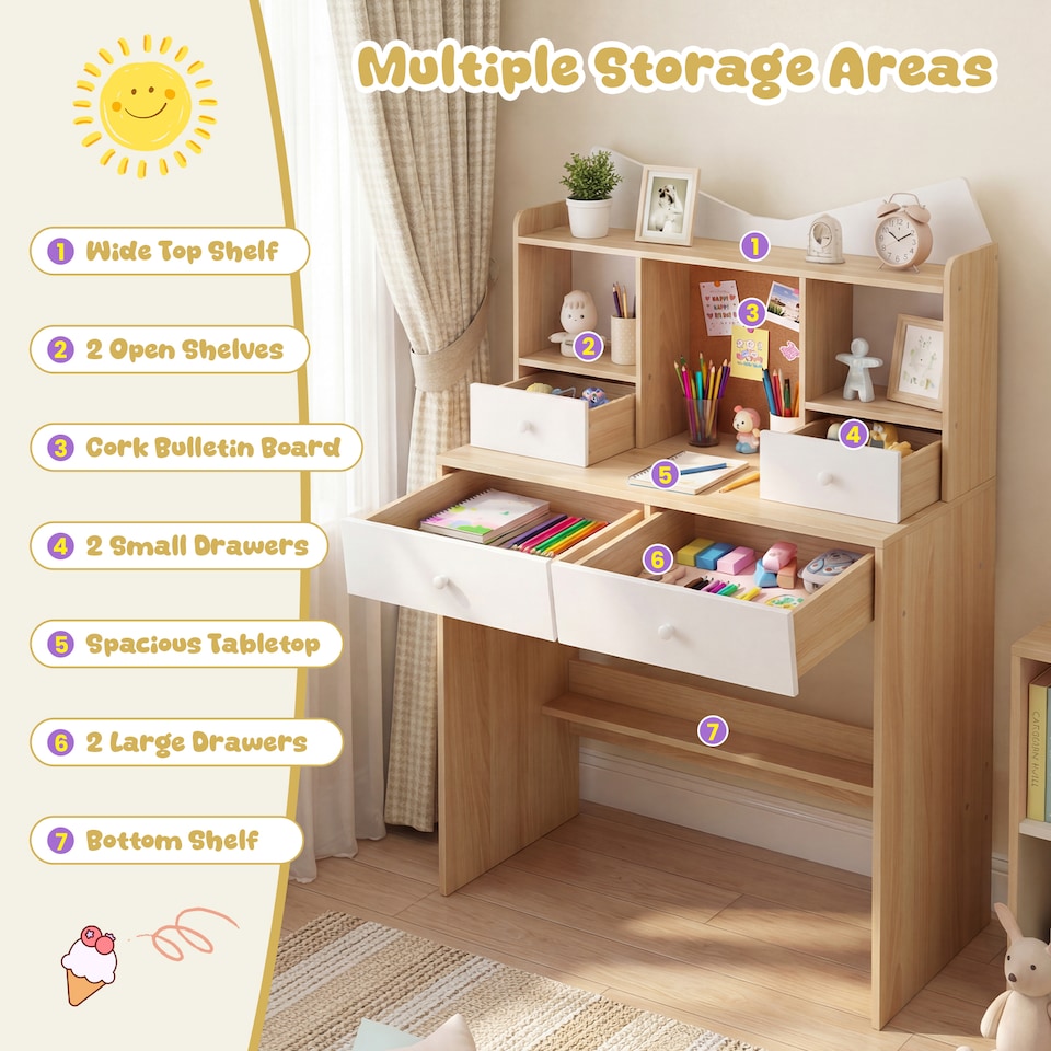 image 1 of COSTWAY Wooden Kids Study Desk and Chair Set