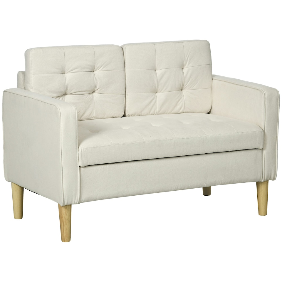 image 1 of HOMCOM Compact Loveseat Sofa 2 Seater Sofa with Storage and Wood Legs Cream