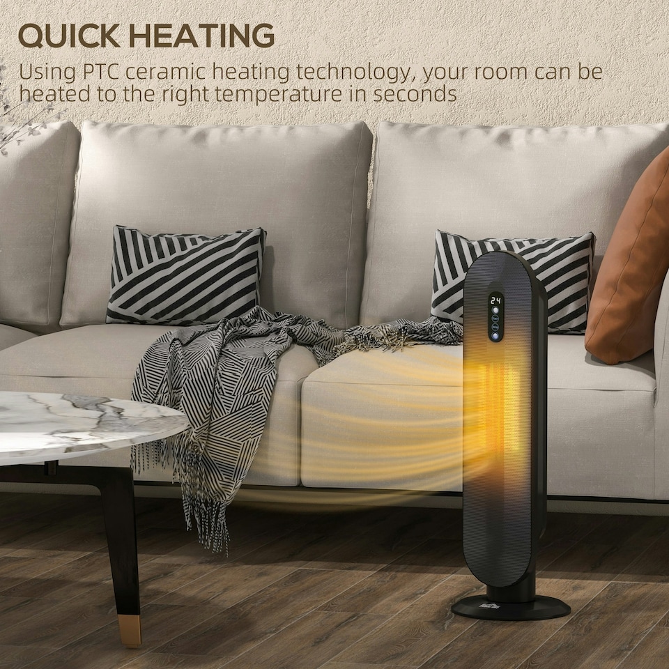 image 1 of HOMCOM Ceramic Space Heater Tower Heater W/ 45° Oscillation, Black