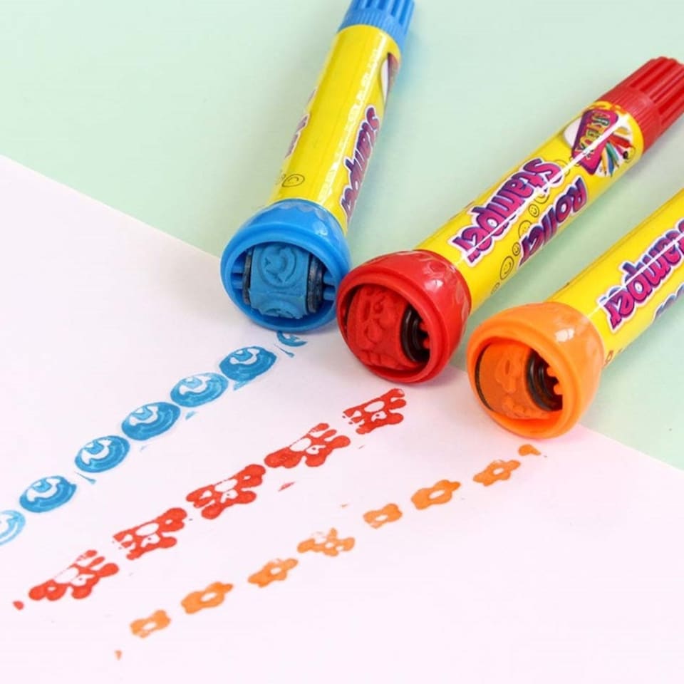 image 1 of Childrenâ€™s Stamper Pens with Fibre Tip - Pack of 5 - Different Shapes and Colours