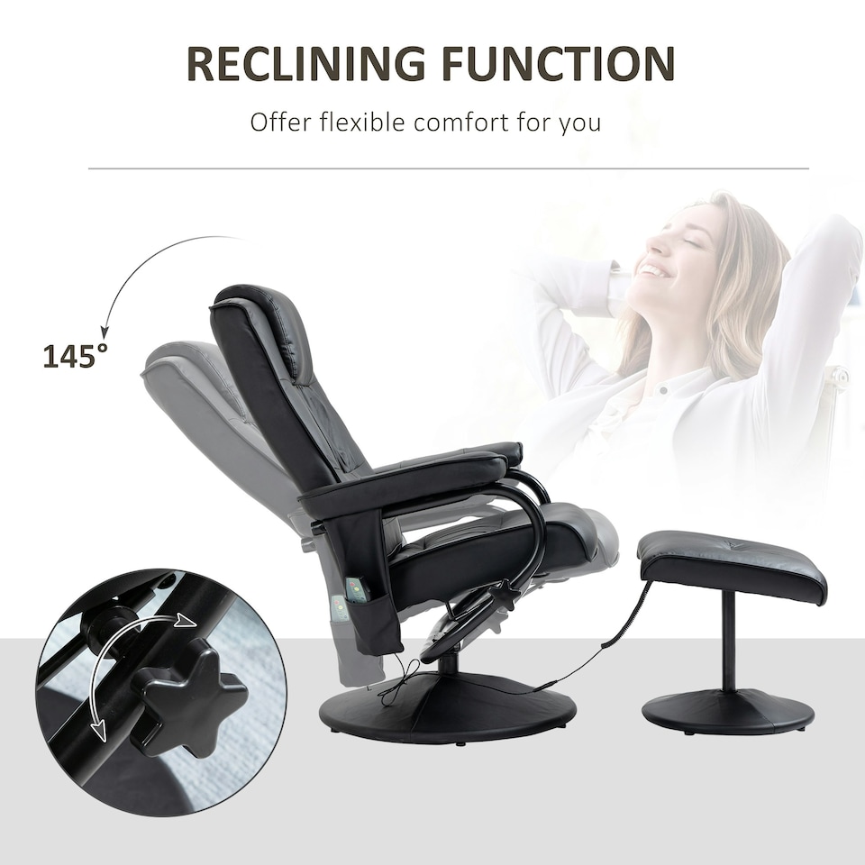 image 1 of HOMCOM Massage Recliner Chair Cushioned Ottoman 10 Point Vibration Black