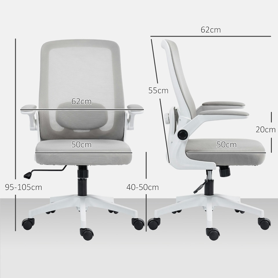 image 1 of HOMCOM Mesh Desk Chair with Tilt Function, Lumbar Support Grey