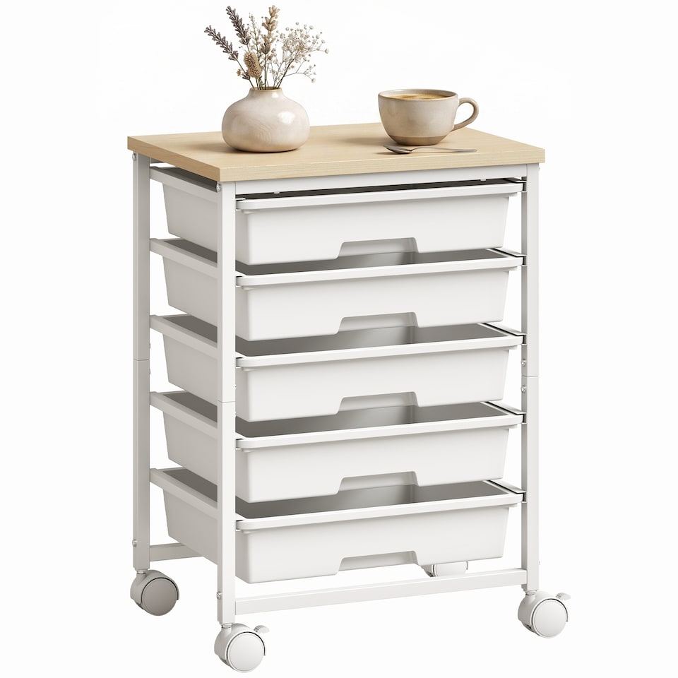 image 1 of HOMCOM 6-Tier Storage Trolley on Wheels with 5 Pull-Out Drawers