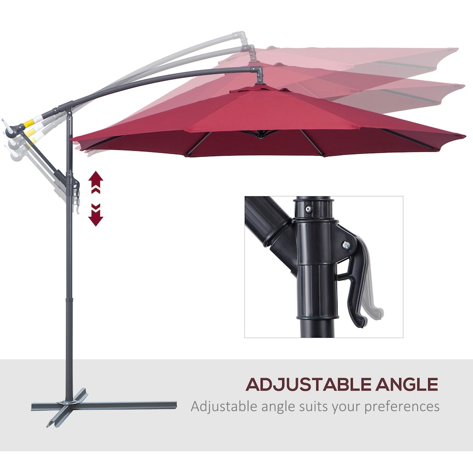 image 1 of Outsunny 3(m) Garden Banana Parasol Cantilever Umbrella, Wine Red