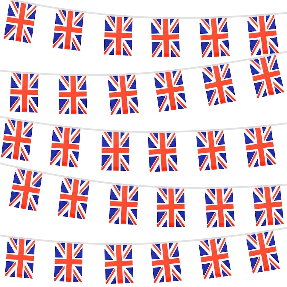 image 1 of Union Jack Flag Party Bunting 10m with 20 Square Flags