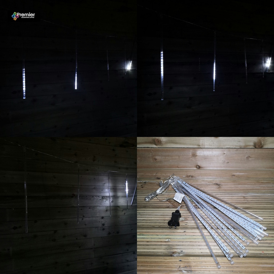 image 1 of 450 LED 7m 15 x 50cm Tubes Premier Snowing Effect Christmas Icicle Lights in Cool White