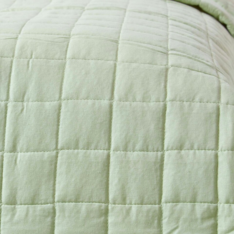 image 1 of Homescapes Cotton Quilted Reversible Bedspread Sage Green and Cream - 150 x 200 cm Green