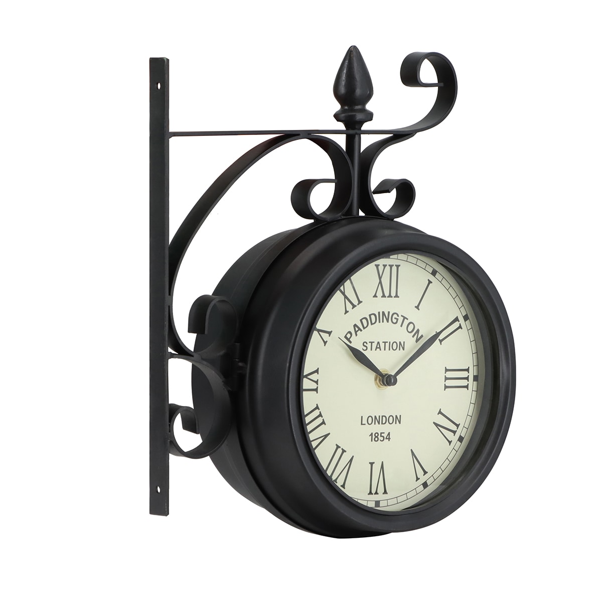 Black Paddington 20cm Double Sided Faced Metal Garden Outdoor Wall Clock