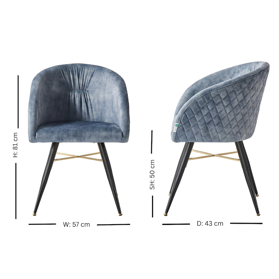 image 1 of Set of 2 Vittorio Velvet Dining Chairs with Black Metal Legs, Quilted Design Modern Accent Chair | Grey