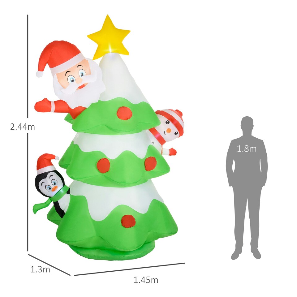 image 1 of Outsunny 8ft Christmas Blow Up Christmas Tree with Santa Claus for Outdoor