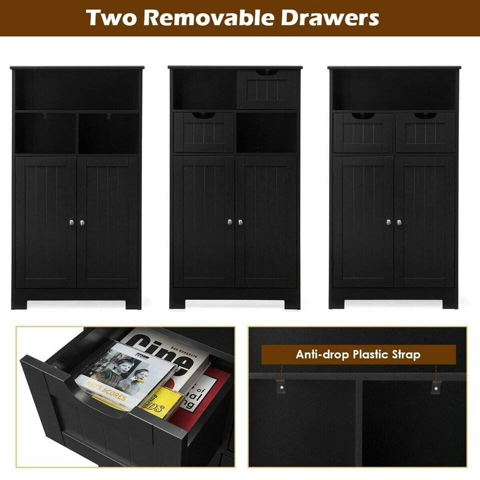 image 1 of COSTWAY Bathroom Cabinet Wooden Storage Cupboard Black Black