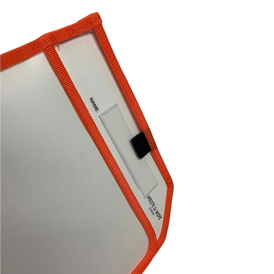 image 1 of Orange Edge Clear Dry Erase Write and Wipe Reusable Sleeve Pocket