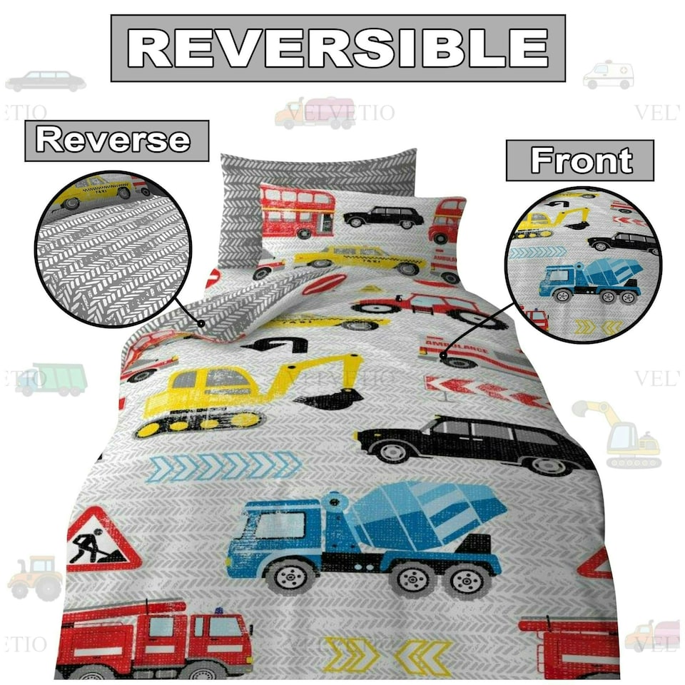 image 1 of VELVETIO Kids Transport Duvet Cover Set Printed Beddings Multi | Single