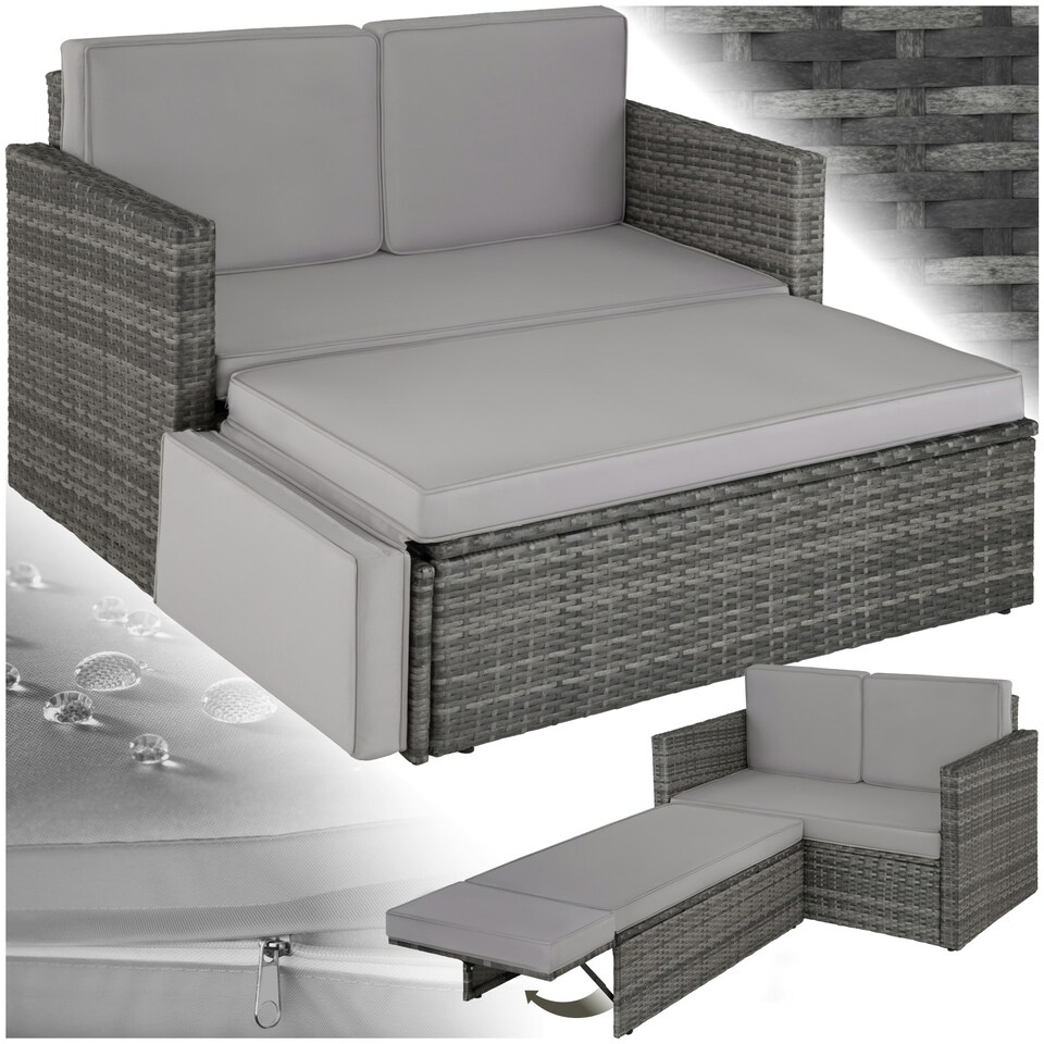 image 1 of Garden Sofa Corfu - 2 seater sofa, stool sun lounger, thick cushions - Grey