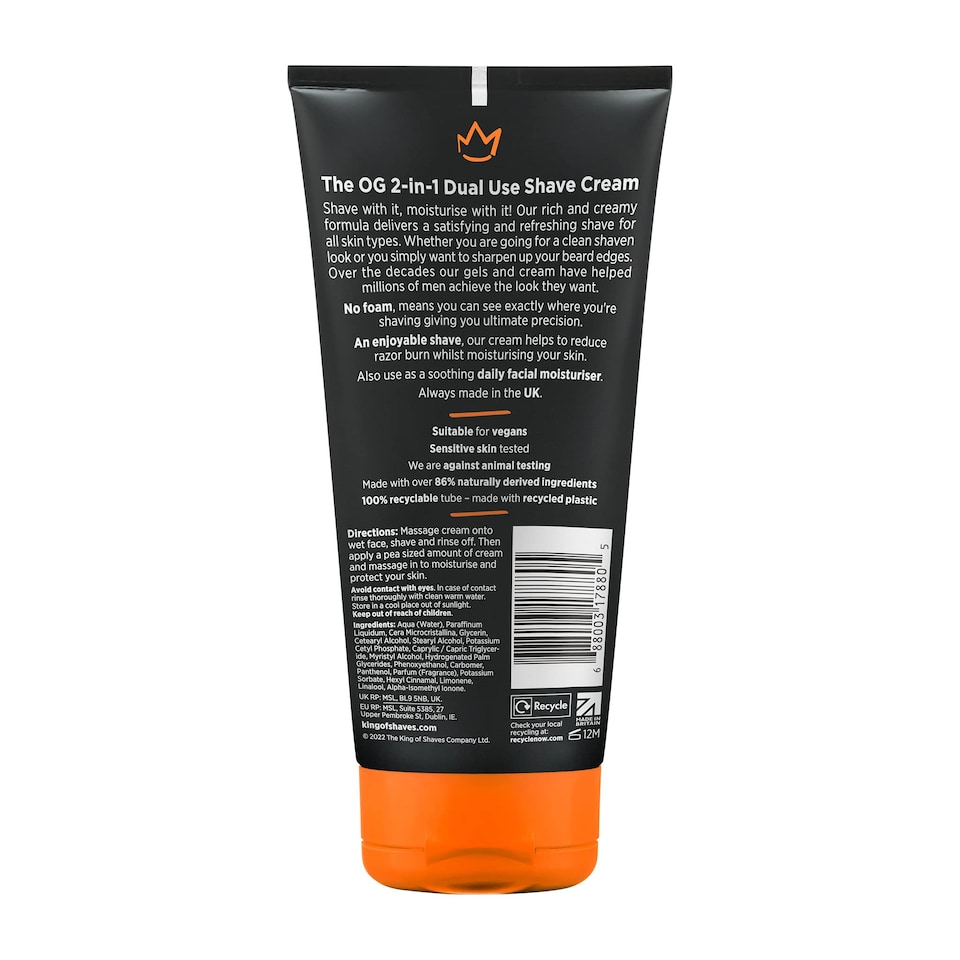 image 1 of King of Shaves 2 in 1 No Foam Shaving Cream and Post Shave Moisturiser for Men 4x175ml