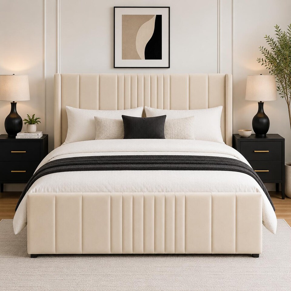image 1 of Langford Velvet Upholstered Ottoman Storage Bed Frame Gas Lift Single Double King Super King