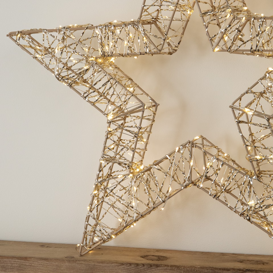 image 1 of 50cm Gold Light Up Christmas Star with 240 Warm White LEDs & Timer