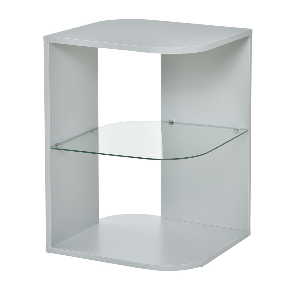 image 1 of Modern Side Table Three Layer Bedside Table Nightstand w/ 2 Storage Shelves Grey