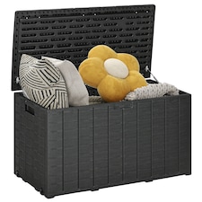 Outsunny 336 Litre Garden Storage Box, Waterresistant Heavy Duty Double Wall Plastic Container, Extra Large Outdoor Garden Furniture Organizer, Deck Cushion Chest with Wheels and Handles, Black