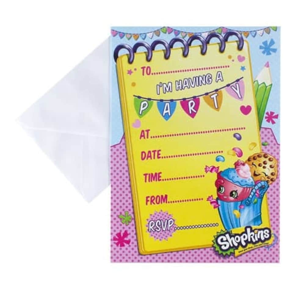 Shopkins Party Invitations with Envelopes - Pack of 20