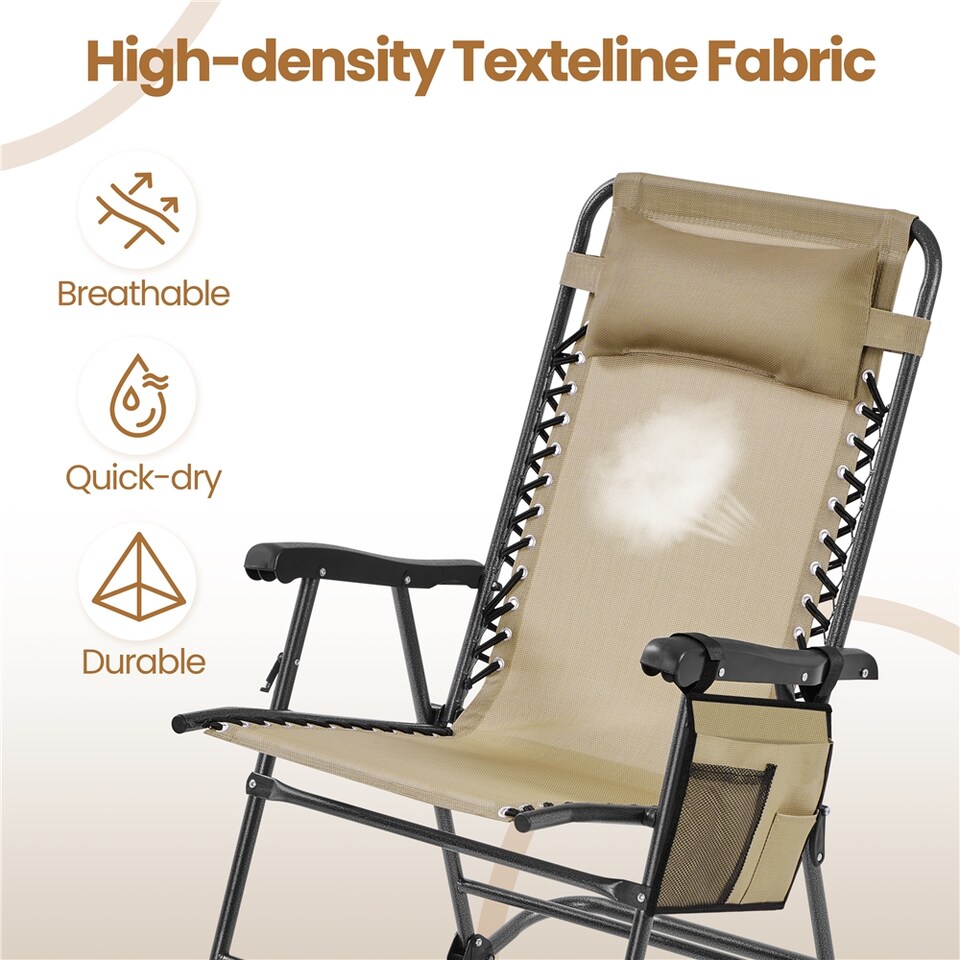 image 1 of Yaheetech 65.5 cm W Foldable Rocking Lounger with Pillow-Beige | Cream | Beige | One Size | 1