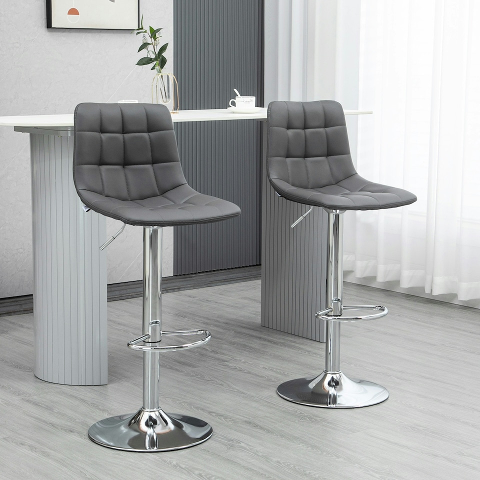 image 1 of HOMCOM Bar Stools Set of 2 Adjustable Counter Barstools W/ Footrest Grey