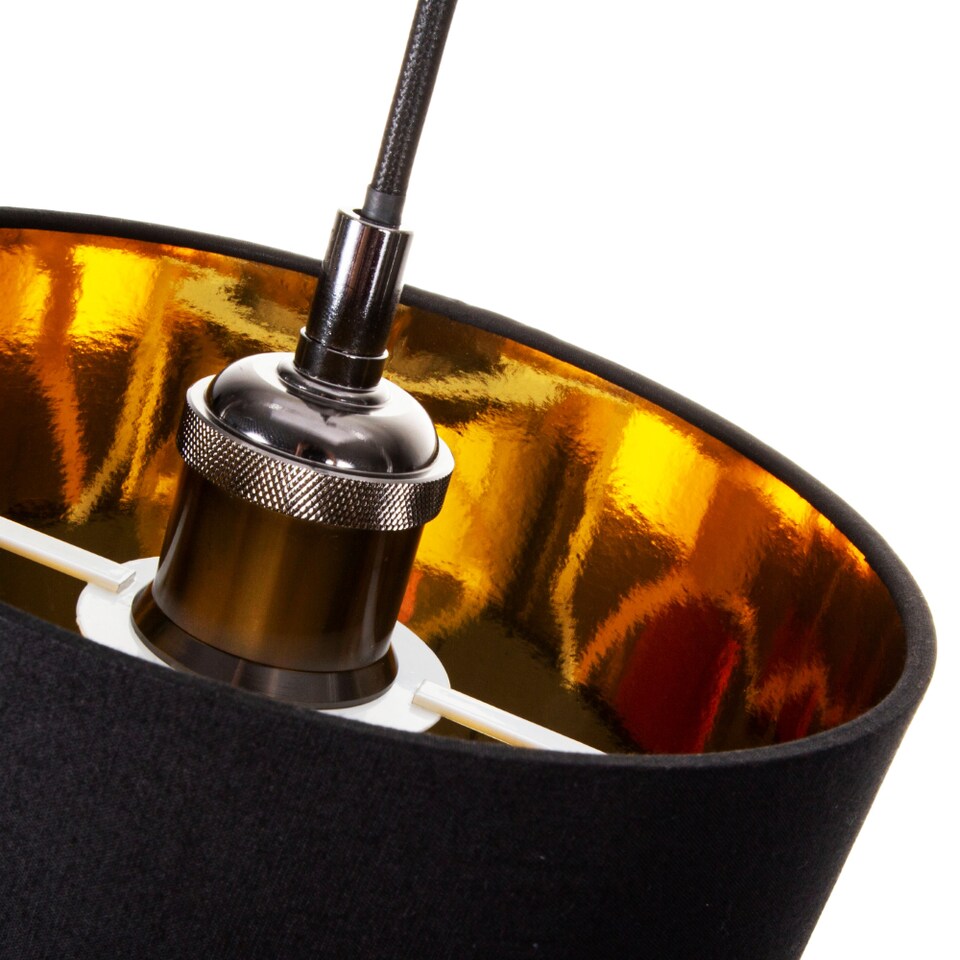 image 1 of Modern Black Cotton Fabric Small 8 Drum Lamp Shade with Shiny Golden Inner | Black | 8"