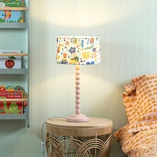 ValueLights Bobbles Rose Pink Bobbin Table Lamp with Jungle Shade