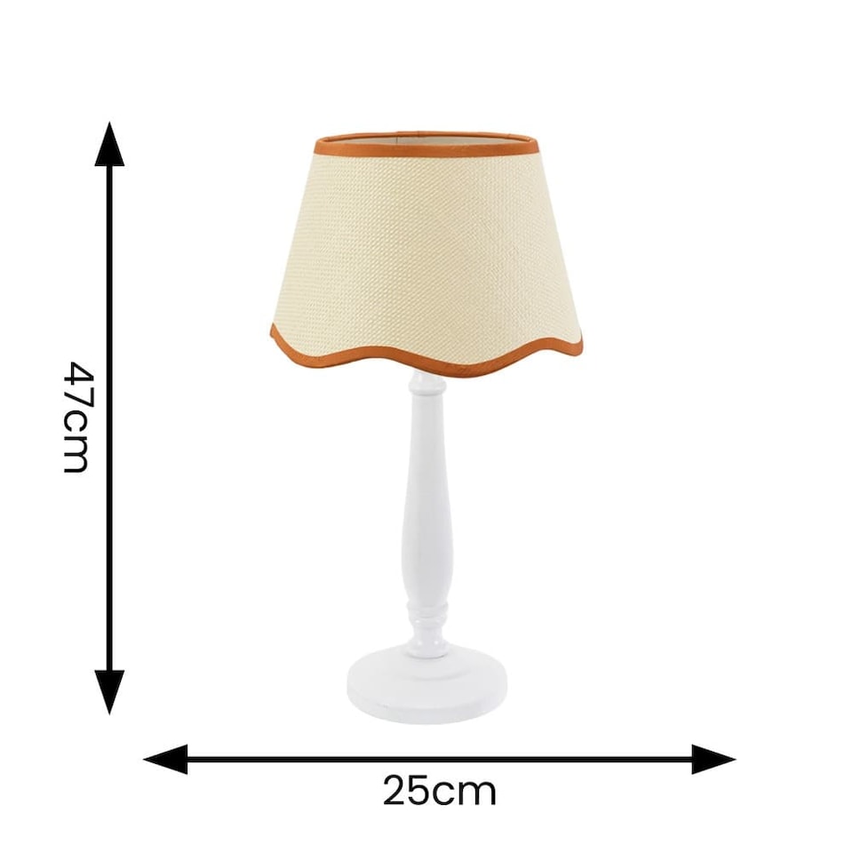 image 1 of ValueLights Victoria White Wood Table Lamp Scallop Rust Trim Shade