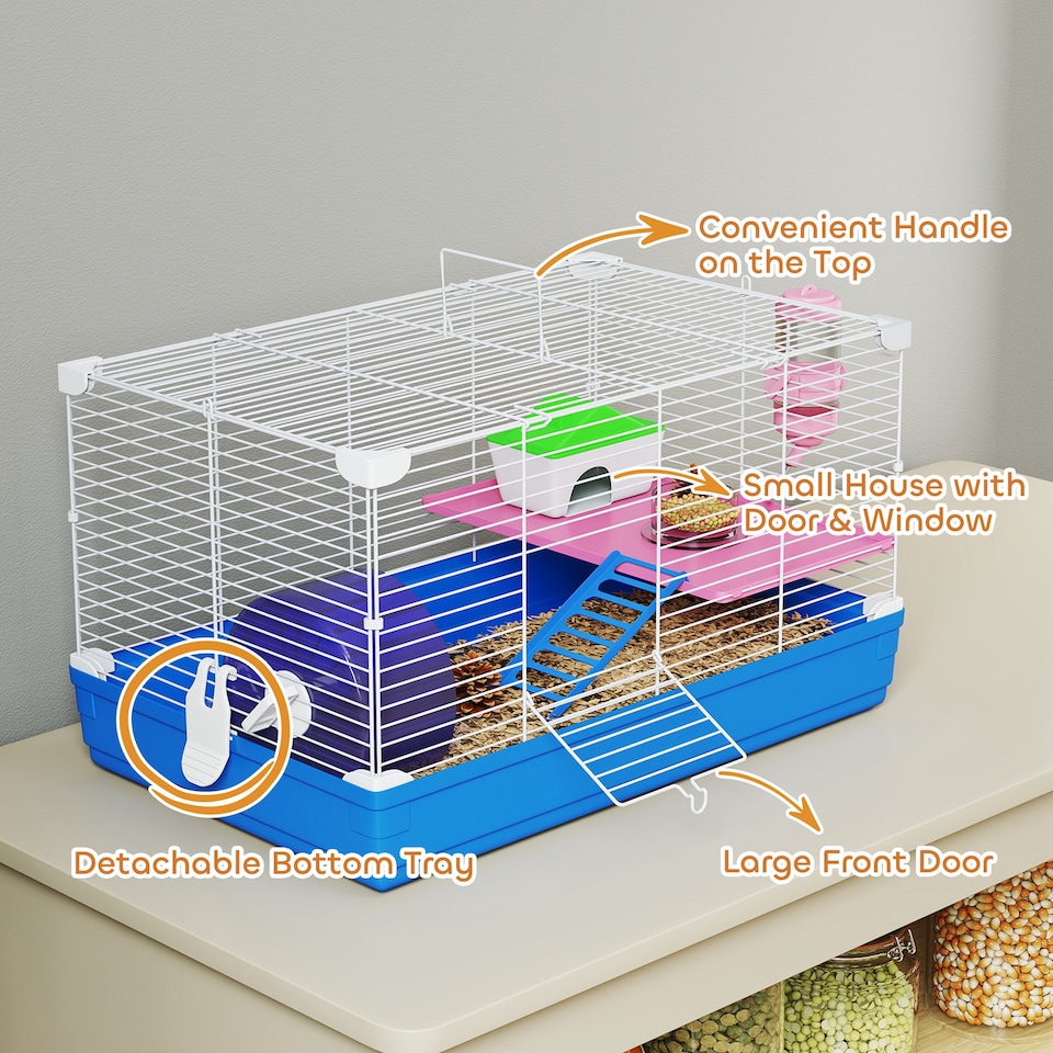 image 1 of PawHut Hamster Cage Pet Animal Travel Cage Box Double Layers w/ Accessories