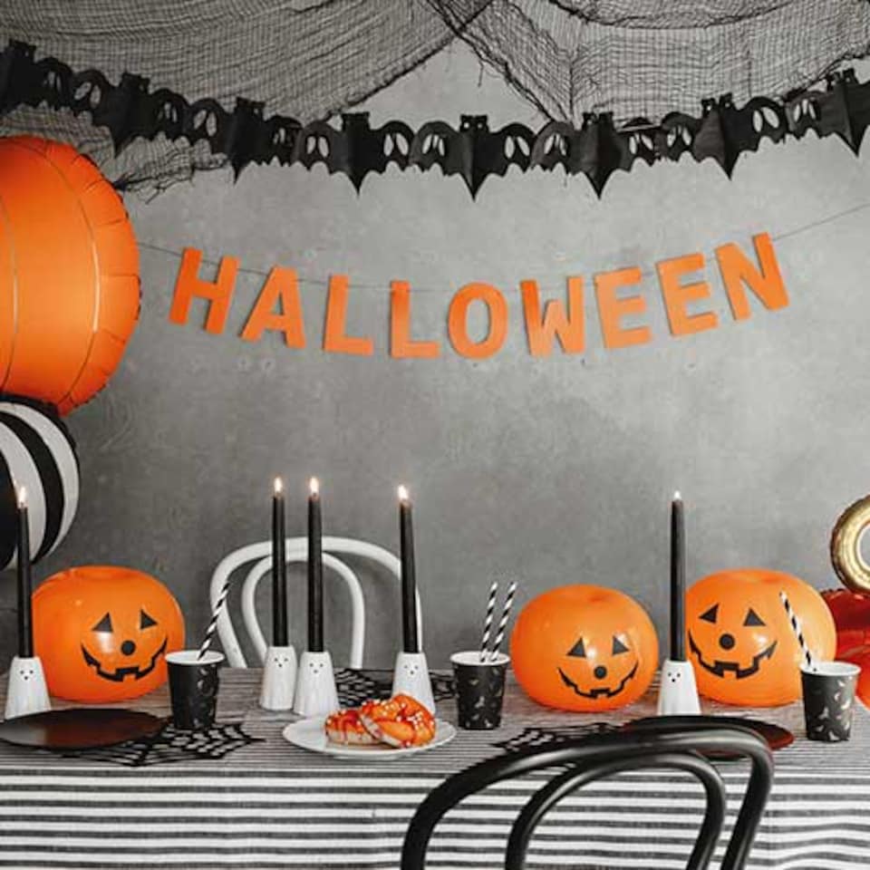 image 1 of Orange Pumpkin LED Light Up Halloween Round Latex Balloons - Pack of 5