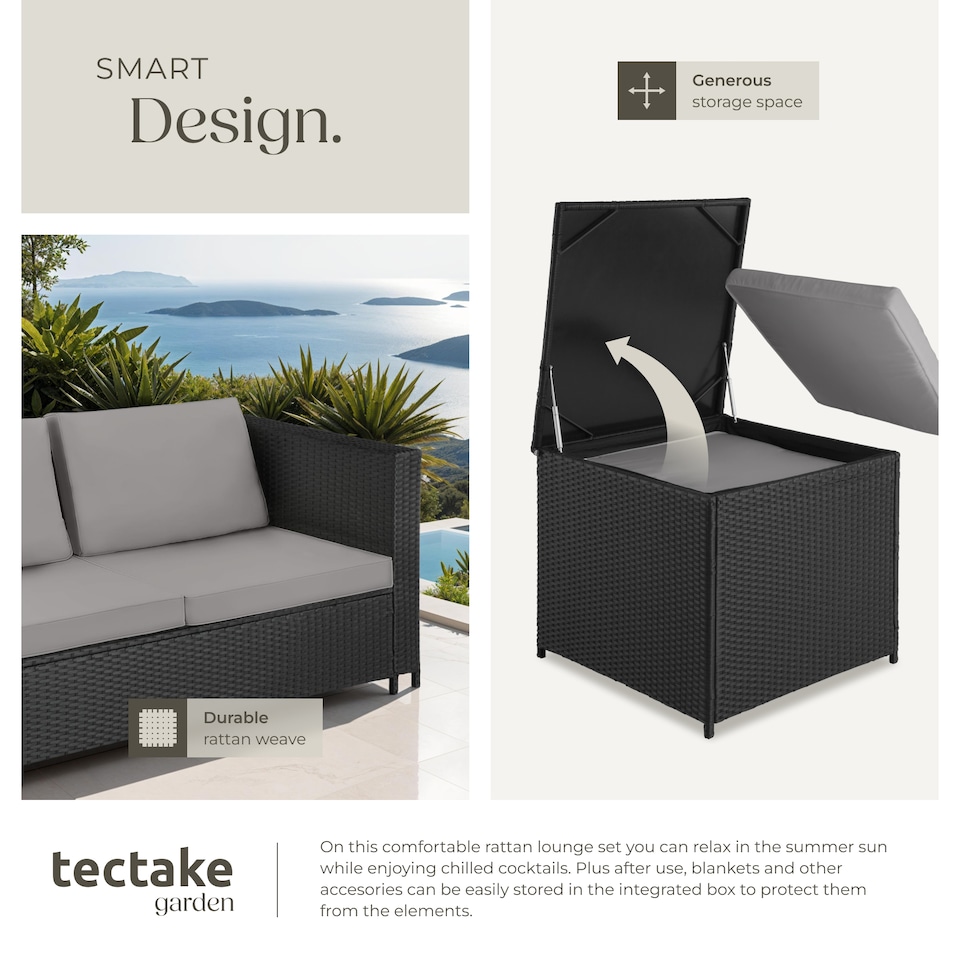 image 1 of Garden Furniture Set Siena - for 4 people, with large storage box, thick seat cushions | Black | black/grey | 140 x 75 x 65,50 cm | 1